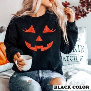 Halloween Sweatshirt, Pumpkin Sweatshirt, Glitter Jack O Lantern, Halloween 99